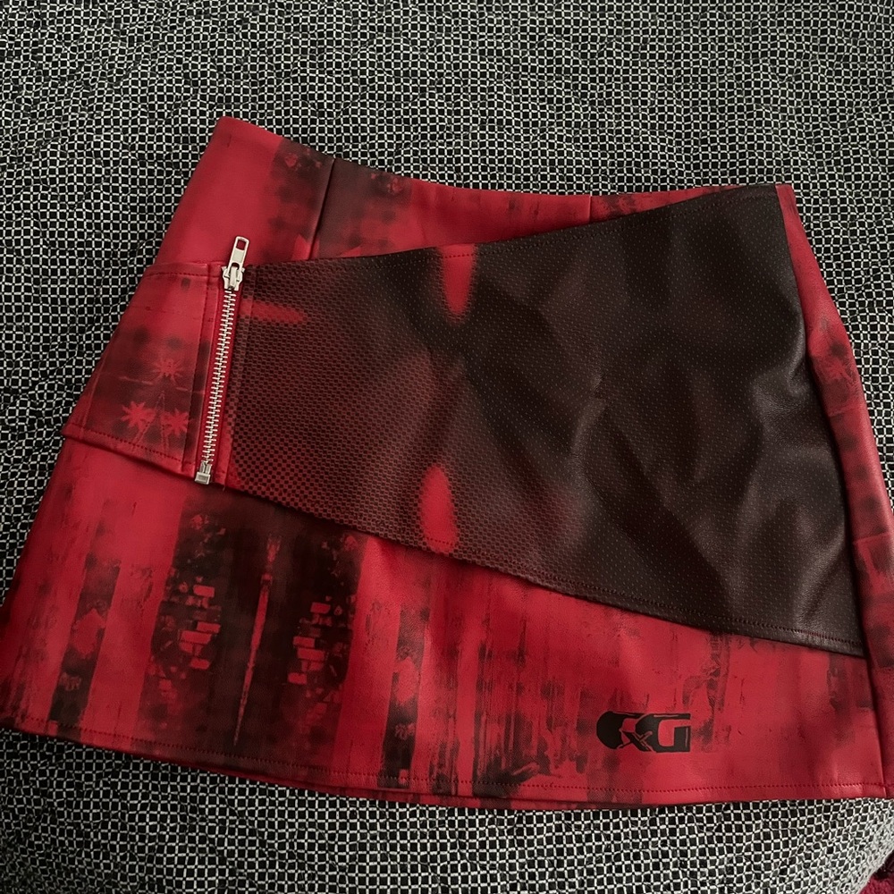 Wolf and Badger red leather skirt.